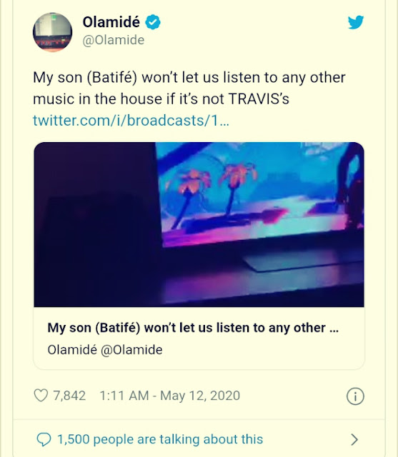 Screenshot_20200512-160256_1589295820161 “My son won’t let us listen to any song if it’s not Travis Scott’s” – Olamide