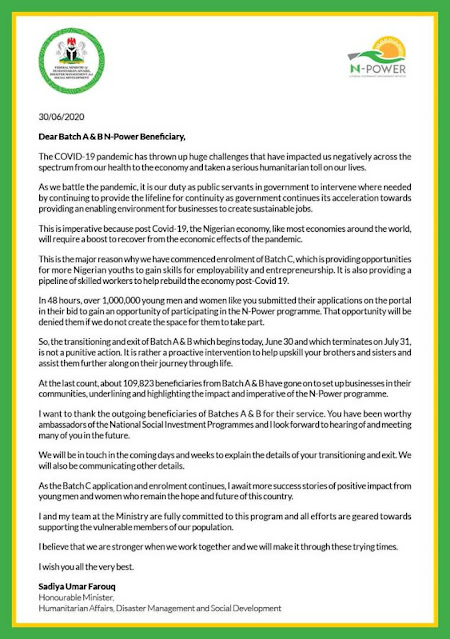 EbwS-dBWAAMbN4D N-Power: FG Explains Why It Is Enrolling 2020 Batch C with not more than 400,000 people